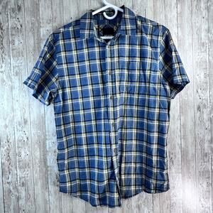 Prana‎ Button Up Shirt Mens M Bue Plaid Collared Short Sleeve Business Casual